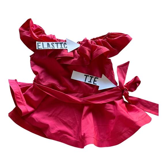 San Joy Magenta Off The Shoulder Ruffle Mid Waist Blouse - Picture 3 of 6